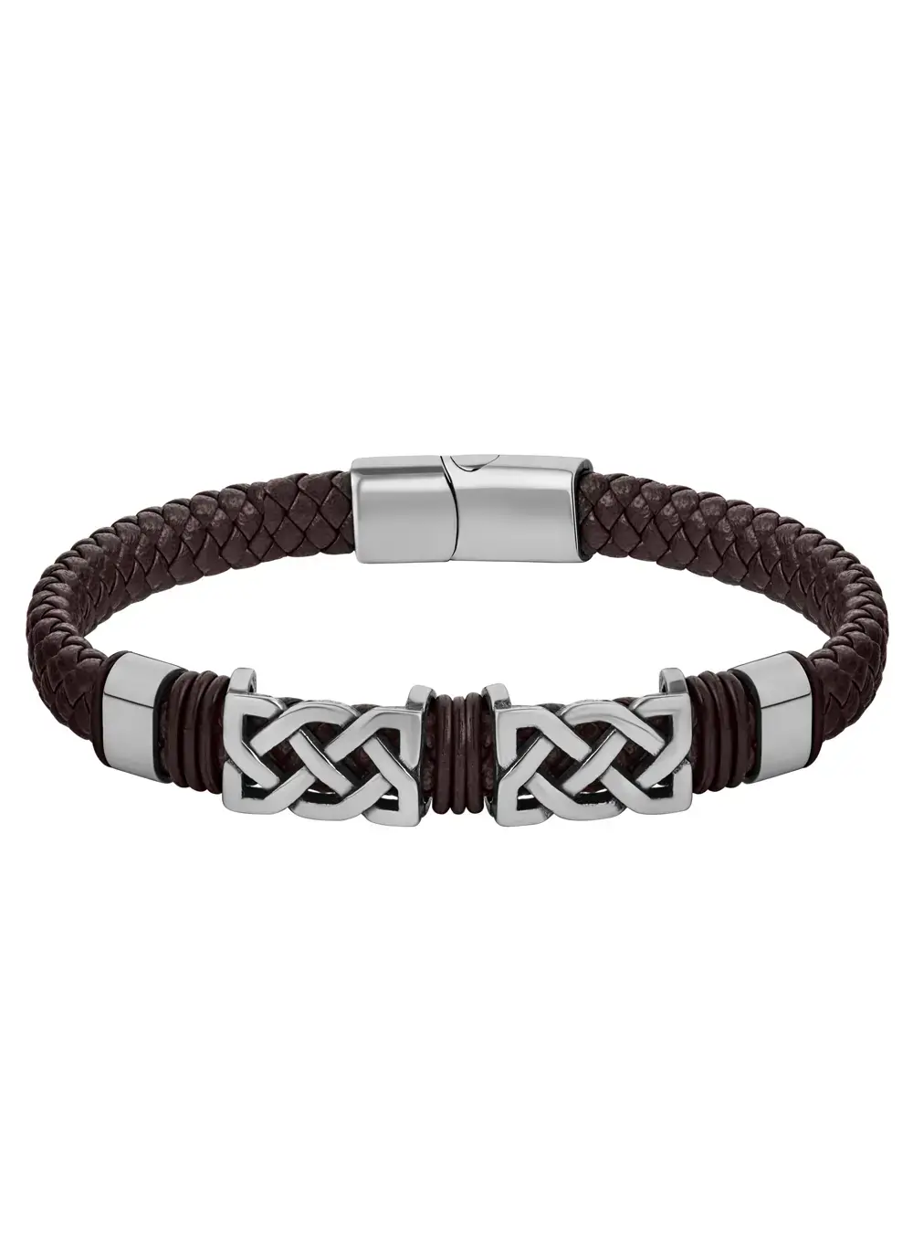 Rhodium Celtic Knot Brown Leather Bracelet